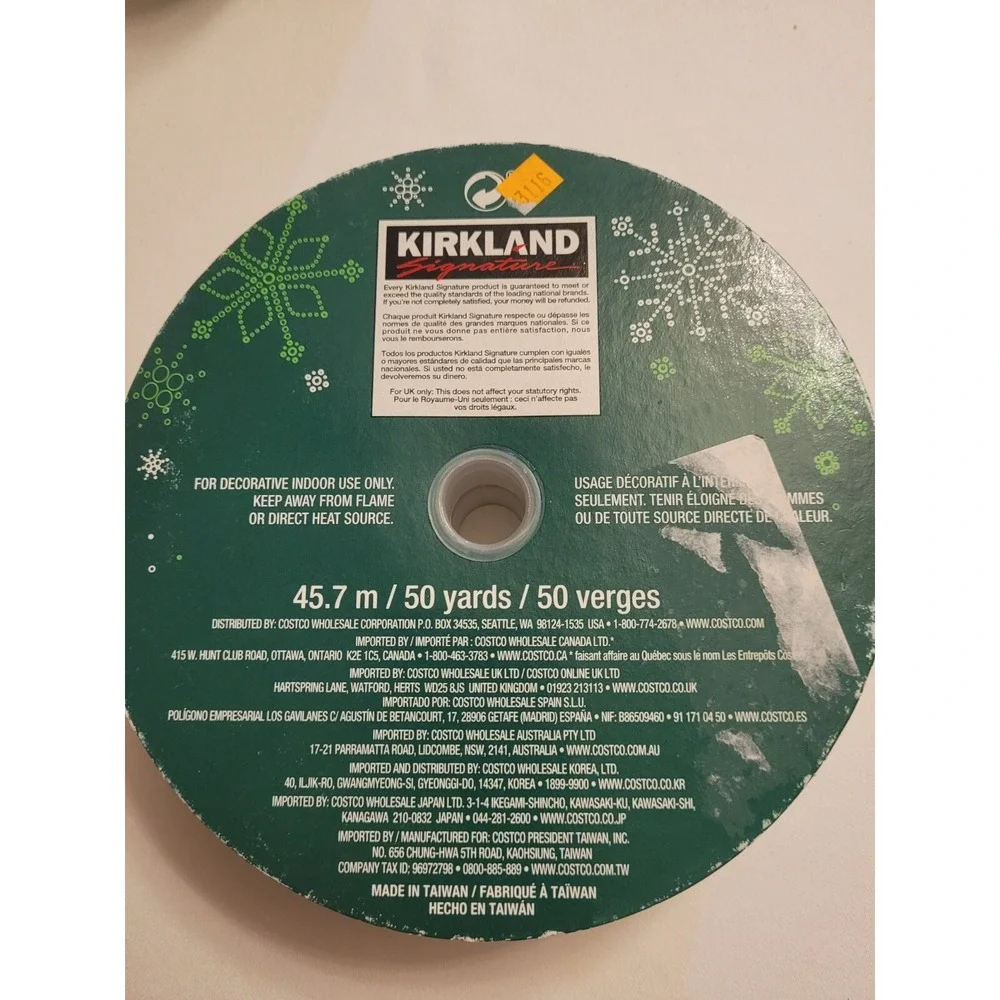 Kirkland Signature Wire-Edged Ribbon 3.8cm/1.5in (45.7m/50yd) White